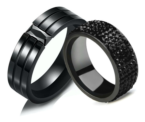 Anillos De Pareja Novios Par Zirconias Negras Naturales