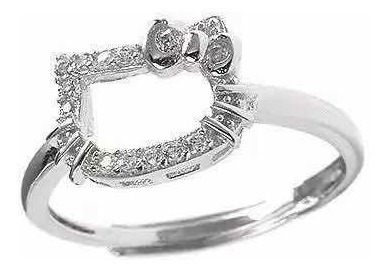 Anillo Hello Kitty De Plata Esterlina Con Circonio Ajustable