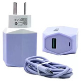 Cargador Led Rápido Violeta + Cable Para Motorola E20 E40