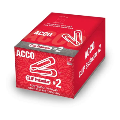 Clip Estándar No. 2 Acco 27.5 Mm 10 Cajas Con 100 Clips C\u002Fu Color Plateado | Meses sin interés