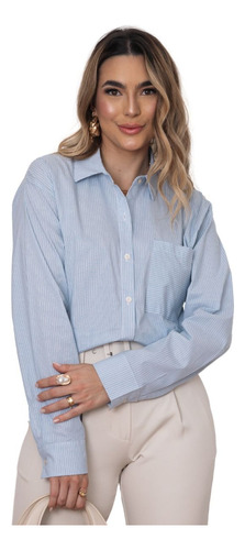 Camisa Feminina Com Listras Listrada Algodão Oversized Maxi