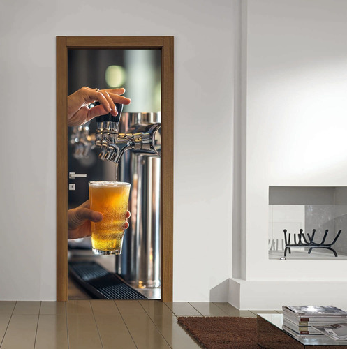 Vinilo Para Puerta Cerveza Copa Trago Bebida Vinilo Deco M6