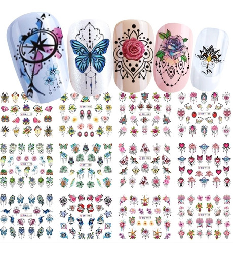 Stikers Uñas Tatto Nails 12 Piezas Mandalas Decoración Uñas 