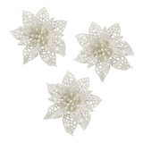 Adorno Navidad Pick Flor Brillante Con Broche Navideño X3u