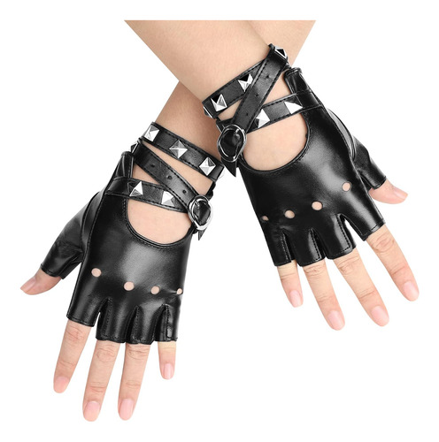 Accmor Guantes De Cuero Punk Guantes Sin Dedos Para Mujeres 