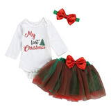Vestido De Fiesta Navidad De Niña Mameluco + Falda + Tiara