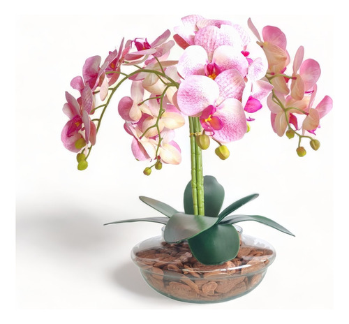 Arranjo Com 4 Orquídeas Vaso De Vidro Flores Artificiais