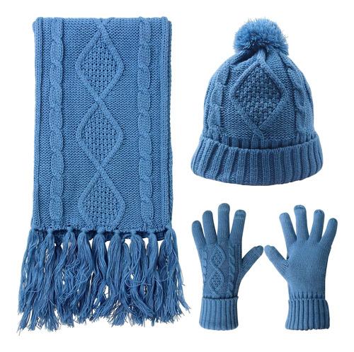 Agool Bufanda Gorro Guantes Conjunto Mujer - Pom Beanie Cáli