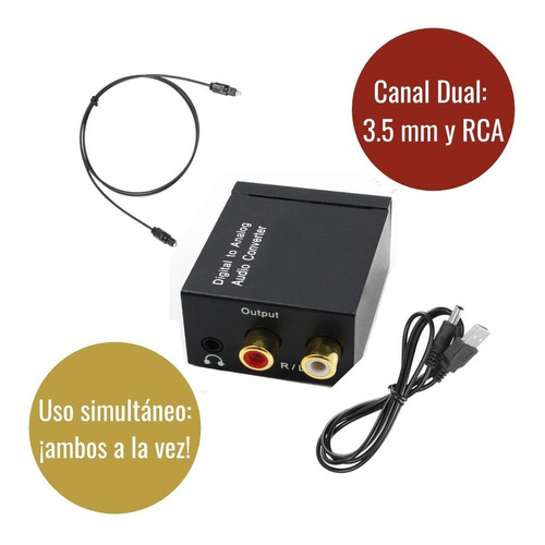 Convertidor Audio Óptico O Coaxi A Canal Dual 3.5 Mm Y/o Rca