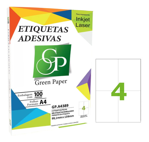 400 Etiqueta A4 Auto-adesiva Inkjet A4389 Ca4389 Pct 100 Fls