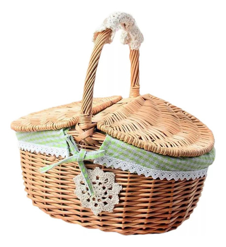 Cesta De Mimbre Para Picnic, Cesta Tejida De Pequeño Verde