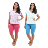 Combo 2 Pijamas Pescador Adulto Feminino Confortável Senhora