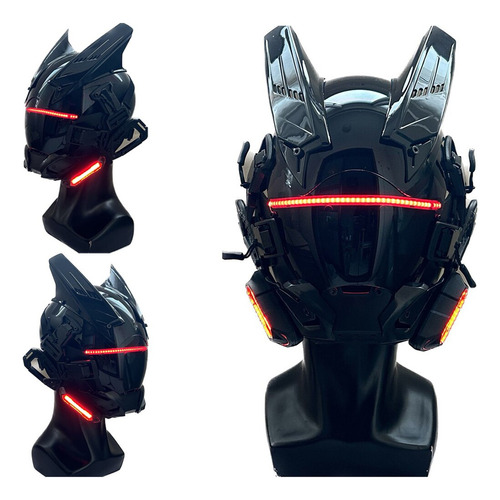 Casco Led De Cyberpunk Mask Para Cosplay, Futurista Y Con Te