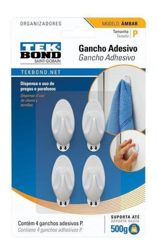 Ganchos Adhesivos Plástico Ambar Blanco P - 0.5kg 4u Tekbond