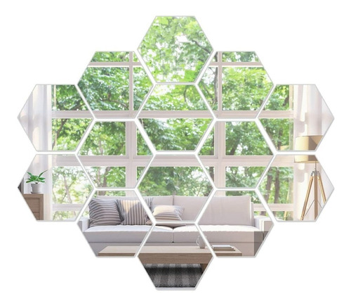 5 Espejos Hexagonales Vinilo Decorativo Adhesivo Pared 18*16