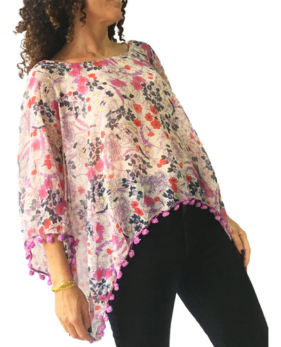 Blusa Dama Remera Importada Mujer Poncho Playa Estamp Bl9841