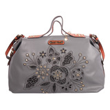 Bolsa Nicole Lee Con Doble Asa Y Corte Laser Ss22 Color Gris