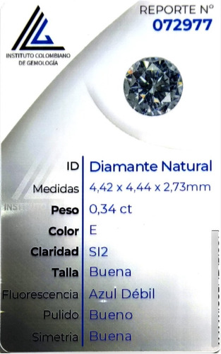 Diamante Natural Certificado 0.34ct 