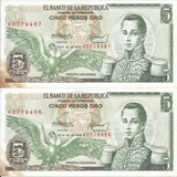 Colombia Dúo Consecutivo,  5 Pesos Oro 20 Julio 1975