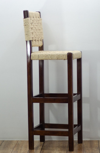 Silla Alta De Bar Artesanal, Madera Y Mimbre (stock)