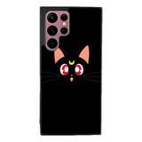 Funda Para Galaxy Sailor Moon Gato Luna Fondo Negro Cara