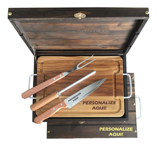 Kit Churrasco Tabua Caixa Faca Tramontina Personalizado Nome