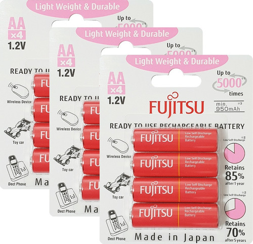 12 Pilhas Aa Recarregáveis 5000 Vezes Fujitsu Lite 1000mah