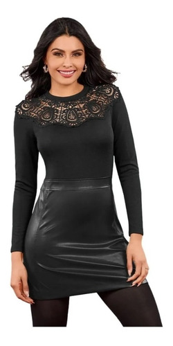 Vestido Negro Falda Vinipiel  Cklass 989-35