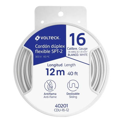 Carrete Con 12 M Cordón Dúplex Flexible Spt 16 Awg, Volteck Color de la cubierta Blanco | MercadoLibre