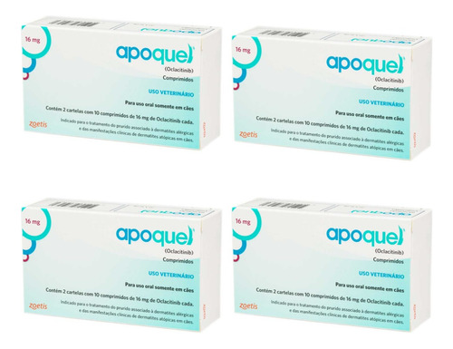 4 Apoquel Dermatológico Anti Coceira Cães 16 Mg 20 Comp 16mg