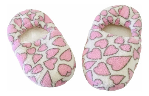 Pantufla De Toalla Forradas Diseño Corazones Rosados.