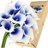 Flores Artificiales 15 Calas Realistas De 37cm Blanco Azul