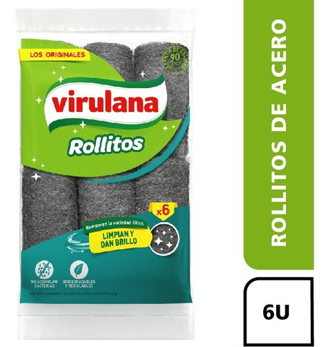 Virulana Rollitos De Lana De Acero Bolsa X 6 Un.  42 G