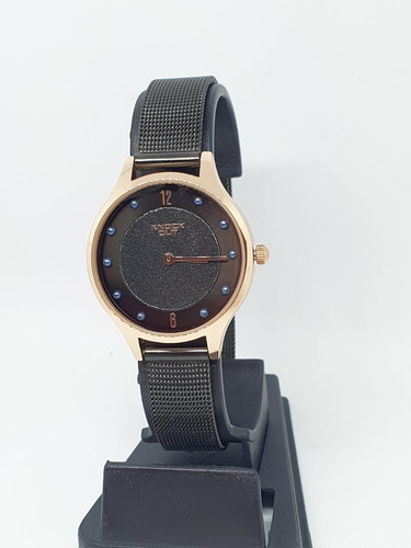 Reloj Dama Kn1592 Moderno Metal Negro Malla Tejida