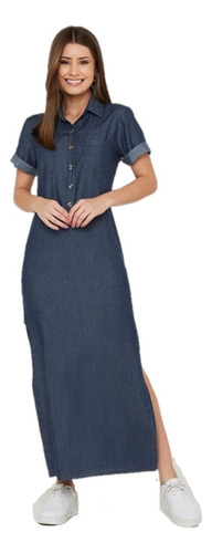 Vestido Chemise Jeans Marinho Longo Miss Joy 6975