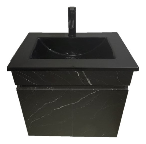 Lavabo Negro, Mueble Flotante Negro Y Kit De Instalación