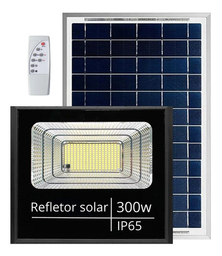 Kit Refletor Led 300w Solar C/ Placa Fotovoltaica E Controle