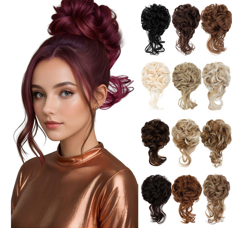 Extensión Moño Desordenado Scrunchie Rizado Postizo Ondulado