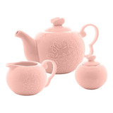 Cj 3pc Porcelana P/cha Butterfly Rosa Bon Gourmet