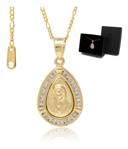 Collar Virgen De Guadalupe Gota Chapa Oro 22k Y Zirconias