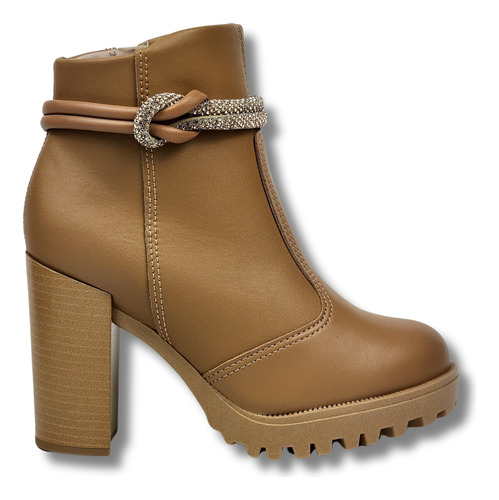 Bota Feminina Moleca Cano Curto Tratorada Salto Alto Comfy