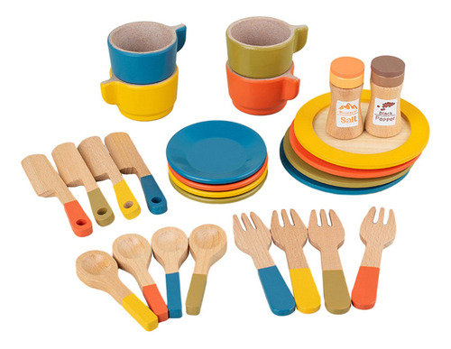 Platos De Juguete De Madera, Tazas A Juego De Colores