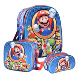 Combo Maleta Grande +lonchera +cartuchera Niño Mario Bros 3d