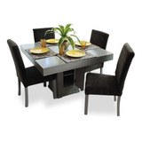 Comedor Minimalista Mod Timbu 4 Sillas Suede Moderno