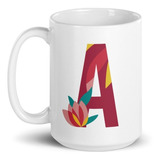 Taza Grande Letras Flores Personalizado Nombre Regalo