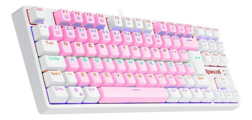 Teclado Mecânico Redragon Daksa Rosa Branco Rgb Switch Azul