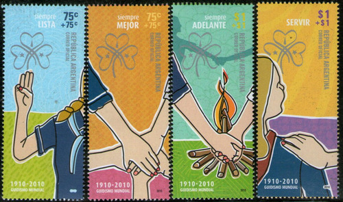 Argentina 4 Sellos Mint 100° Años Guidismo = Scouts Año 2010
