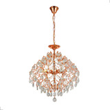 Lustre Pendente Cristal Colméia Rosê Redondo 42cm 6 Lâmpadas