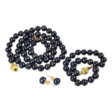 Colar Pérolas Akoya + Pulseira + Brinco - Pérolas Negras