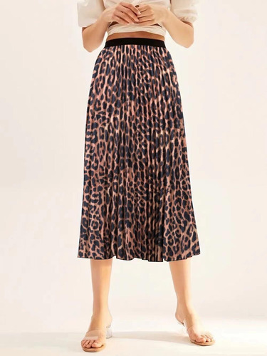 Faldas T Para Mujer Con Estampado De Leopardo, Plisadas, Elá